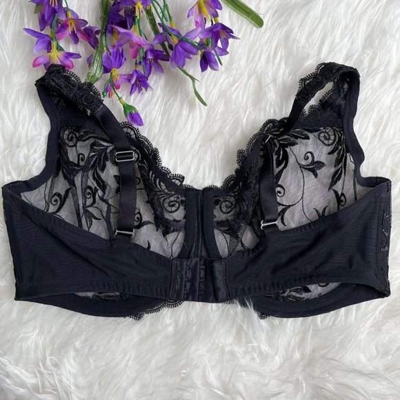 Soma Lace Black Size 38DDD - 38F Bra Underwire Sheer Mesh Embroidery - Picture 5 of 11